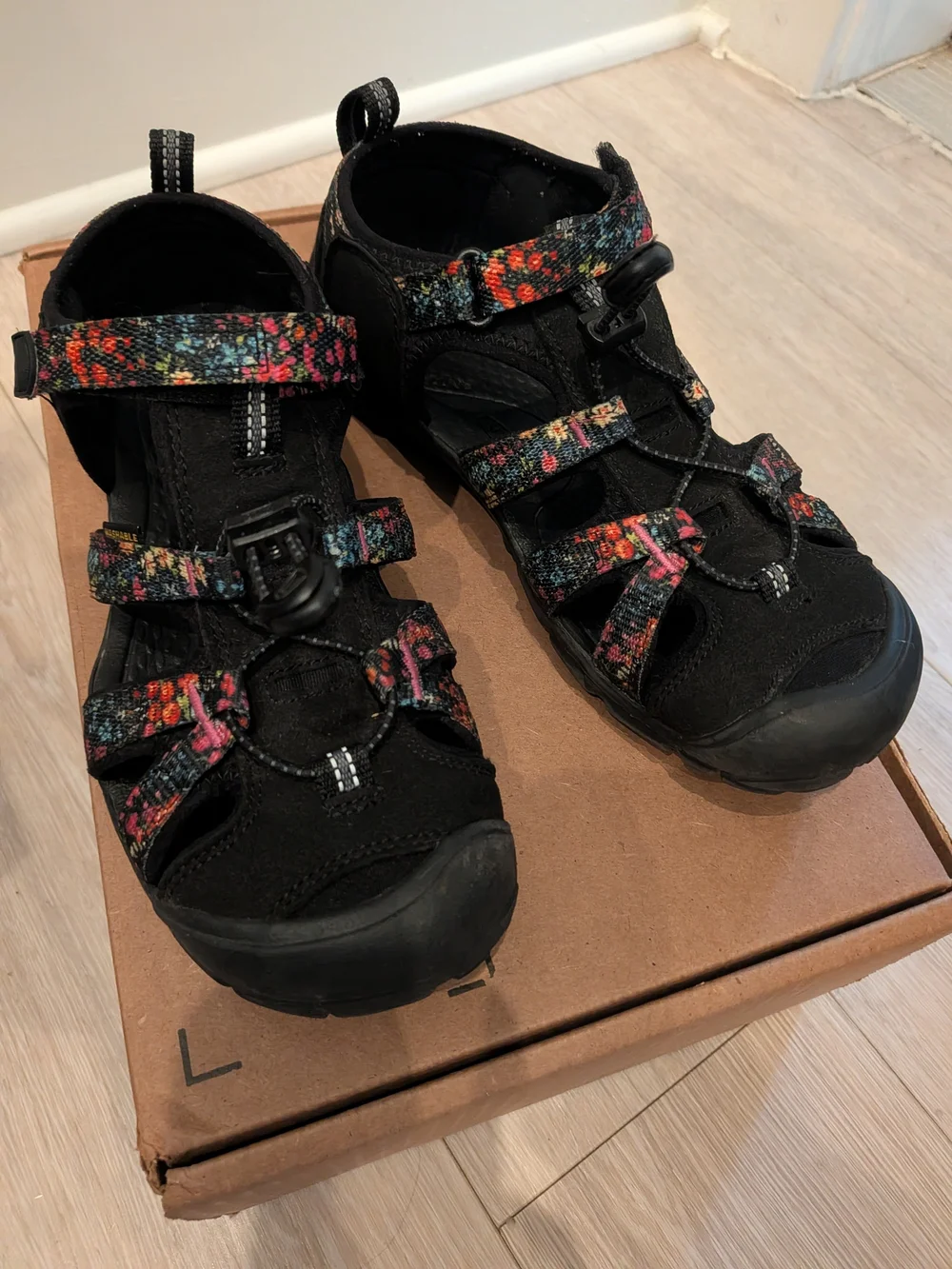 KEEN Kids Black Sandal Sneakers with Multicolor Floral Straps